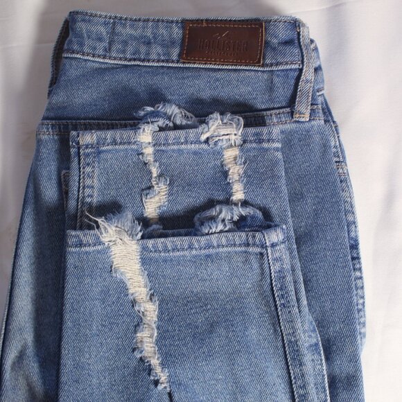 Hollister Womens High Rise Mom Jeans Size 5r 27x27 Blue Denim Distressed - Picture 8 of 8